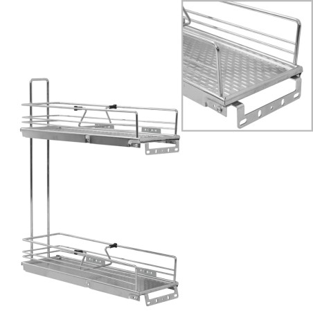 vidaXL Bandeja extraíble cocina 2 niveles alambre plata 47x15x54,5 cm