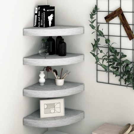 vidaXL Estantes de esquina pared 4 uds MDF gris hormigón 25x25x3,8 cm
