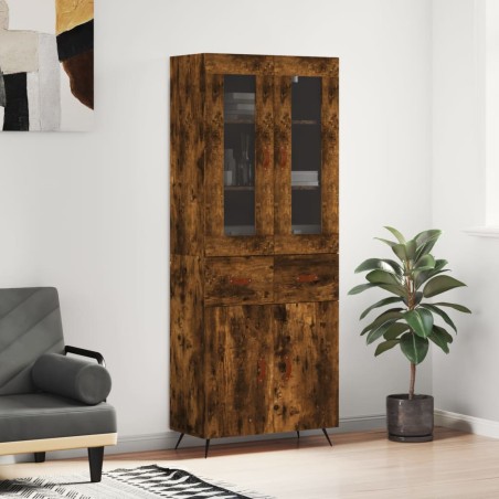 vidaXL Aparador alto madera contrachapada roble ahumado 69,5x34x180 cm