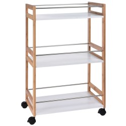 Excellent Houseware Carrito de cocina bambú beige y blanco 51x30x80cm 