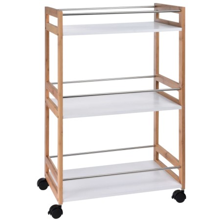Excellent Houseware Carrito de cocina bambú beige y blanco 51x30x80cm 
