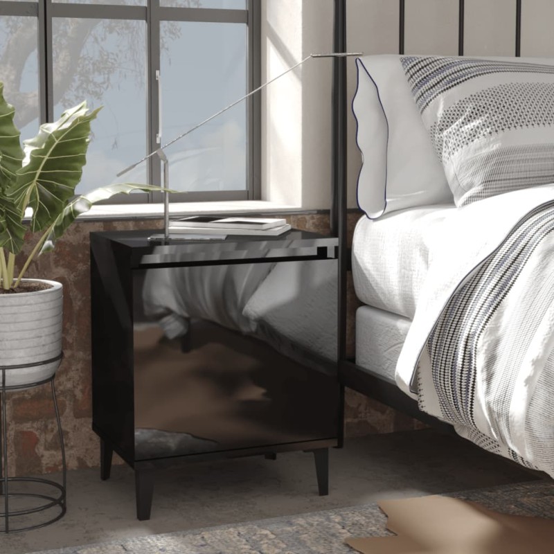 vidaXL Mesitas de noche patas metal 2 uds negro brillante 40x30x50 cm