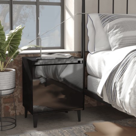 vidaXL Mesitas de noche patas metal 2 uds negro brillante 40x30x50 cm