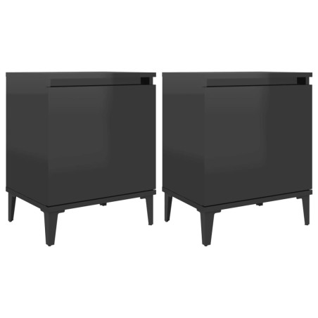 vidaXL Mesitas de noche patas metal 2 uds negro brillante 40x30x50 cm