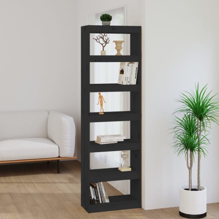 vidaXL Estantería/divisor de espacios madera pino negro 60x30x199,5 cm