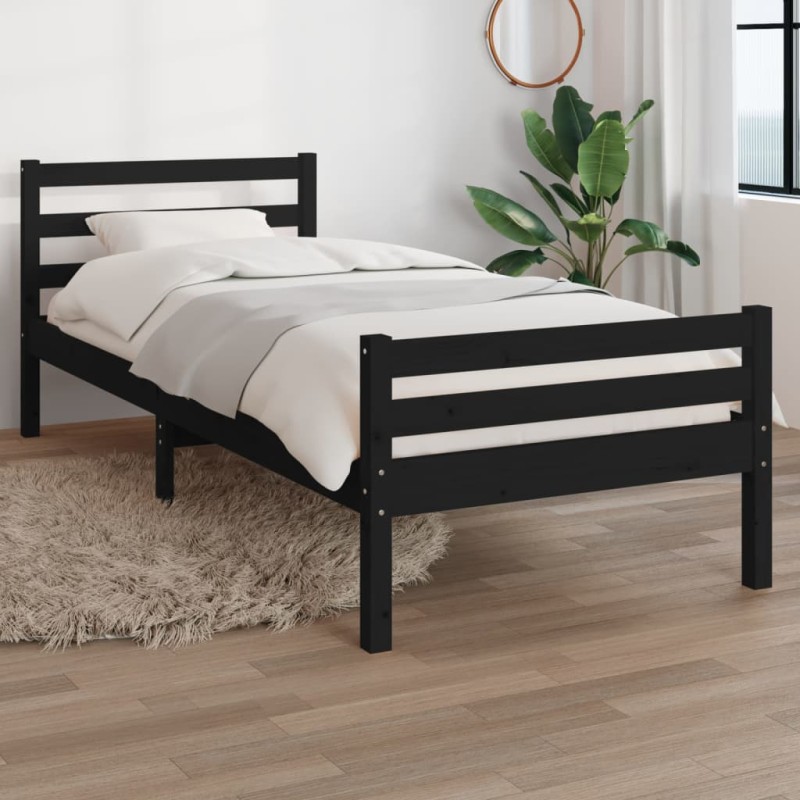 vidaXL Estructura de cama individual madera maciza negra 75x190 cm