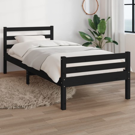 vidaXL Estructura de cama individual madera maciza negra 75x190 cm