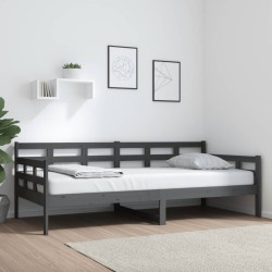 vidaXL Sofá cama de madera maciza de pino gris 90x200 cm