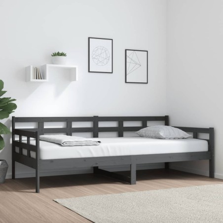 vidaXL Sofá cama de madera maciza de pino gris 90x200 cm