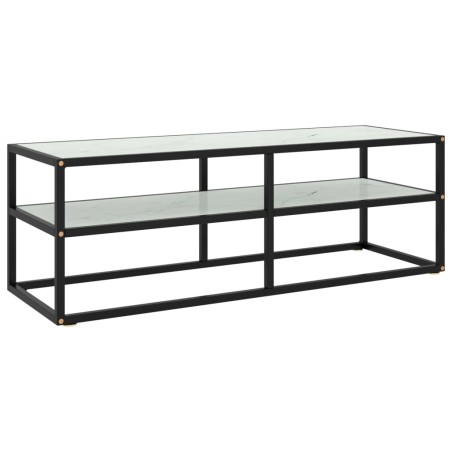 vidaXL Mueble para TV negro con vidrio de mármol blanco 120x40x40 cm