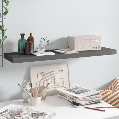 vidaXL Estante flotante de pared gris con brillo MDF 90x23,5x3,8 cm