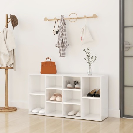 vidaXL Banco zapatero madera contrachapada blanco brillo 103x30x54,5cm