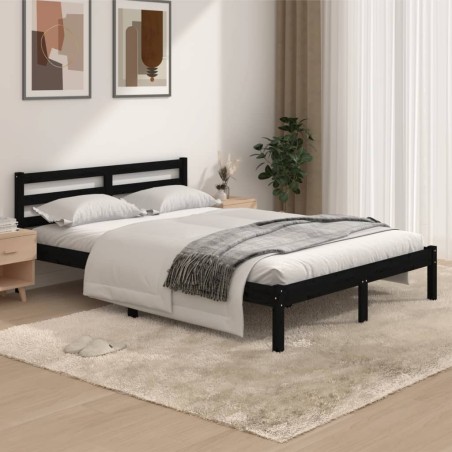 vidaXL Estructura de cama madera maciza de pino negro 135x190 cm