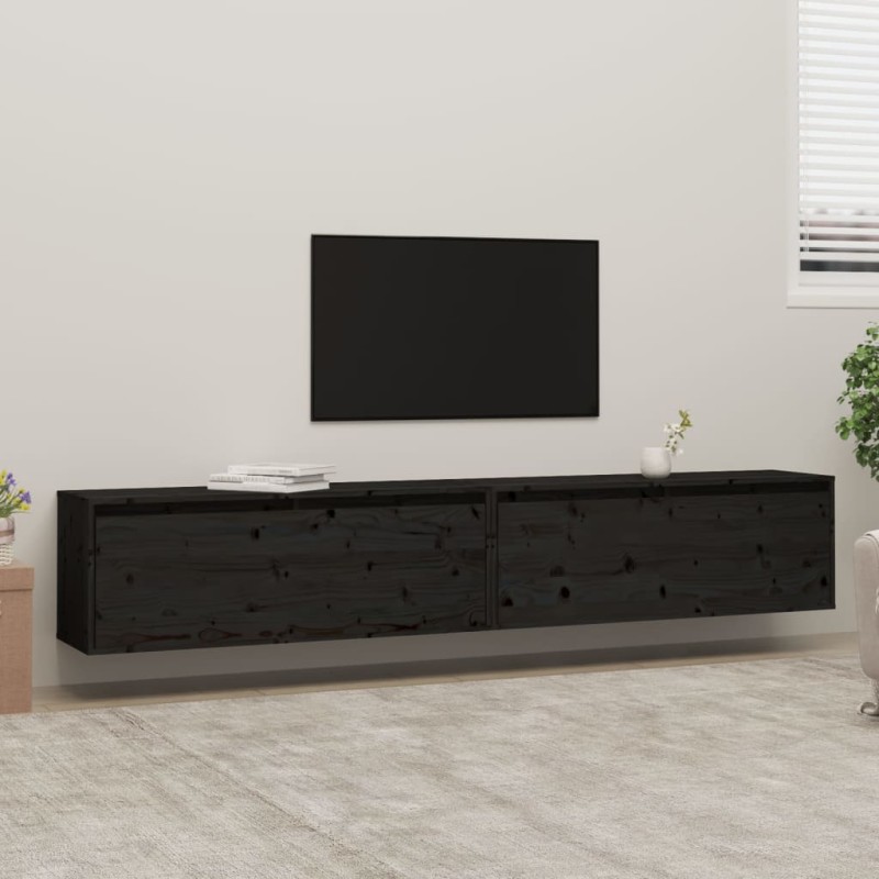 vidaXL Armario de pared 2 uds madera maciza de pino negro 100x30x35cm vidaXL Armario de pared 2 uds madera maciza de pino negro 100x30x35cm