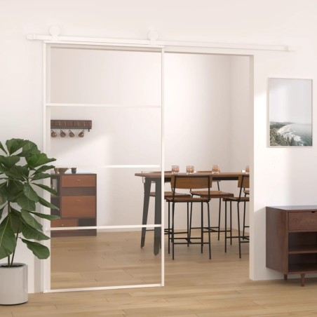 vidaXL Puerta corredera ESG vidrio y aluminio blanca 102,5x205 cm