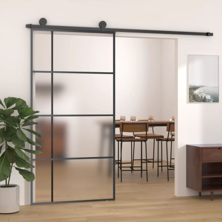 vidaXL Puerta corredera ESG vidrio y aluminio negra 102,5x205 cm