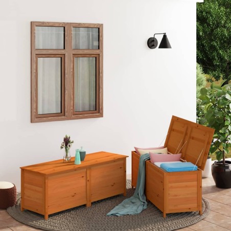 vidaXL Baúl para cojines de jardín madera de abeto marrón 200x50x56 cm