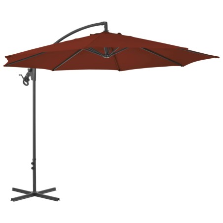 vidaXL Sombrilla voladiza con poste de acero terracota 300 cm 