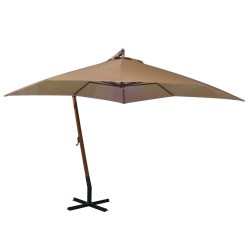 vidaXL Sombrilla colgante con palo madera maciza abeto gris taupe 3x3m