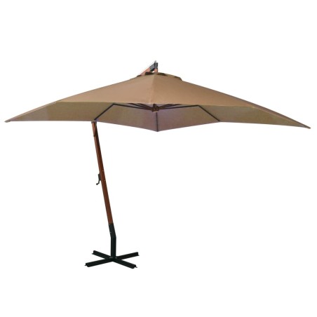 vidaXL Sombrilla colgante con palo madera maciza abeto gris taupe 3x3m