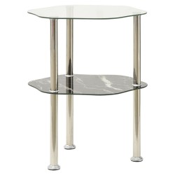 vidaXL Mesa auxiliar 2 niveles vidrio transparente y negro 38x38x50 cm