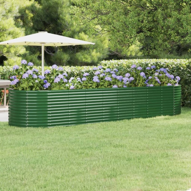 vidaXL Jardinera arriate acero recubrimiento polvo verde 396x100x68 cm vidaXL Jardinera arriate acero recubrimiento polvo verde 396x100x68 cm