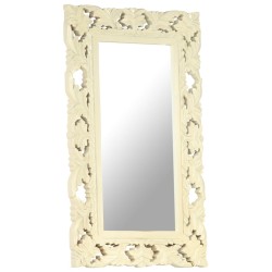 vidaXL Espejo tallado a mano madera maciza de mango blanco 80x50 cm