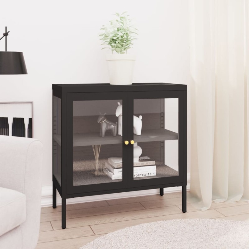 vidaXL Aparador de acero y vidrio negro 70x35x70 cm vidaXL Aparador de acero y vidrio negro 70x35x70 cm
