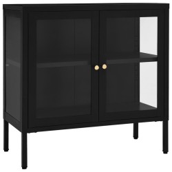 vidaXL Aparador de acero y vidrio negro 70x35x70 cm