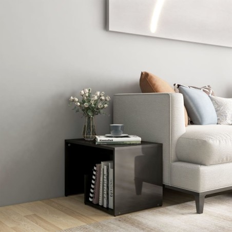 vidaXL Mesa auxiliar madera contrachapada gris brillante 59x36x38 cm