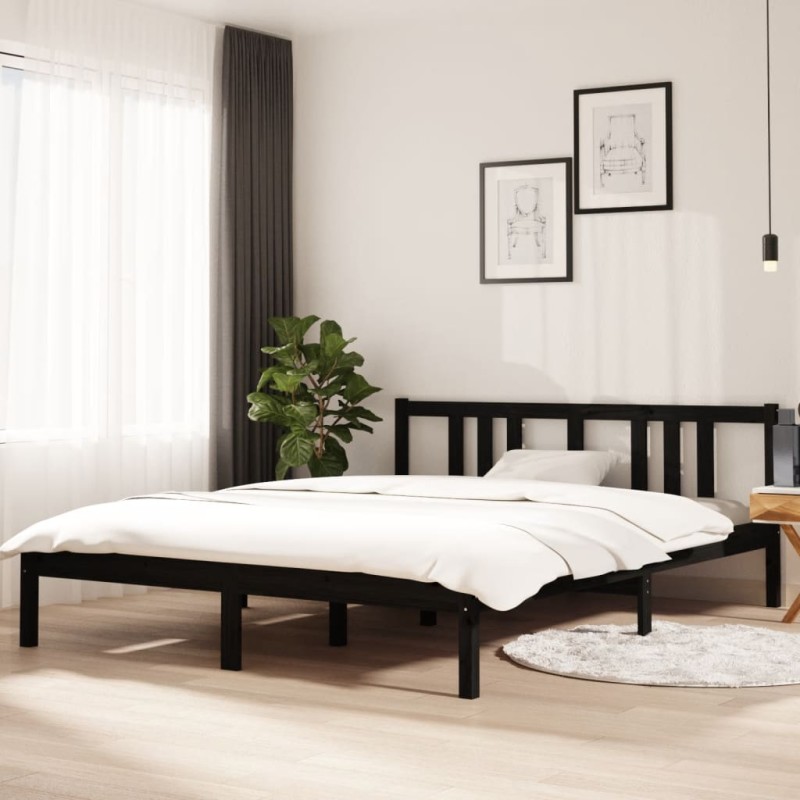 vidaXL Estructura de cama madera maciza negro tamaño king 150x200 cm vidaXL Estructura de cama madera maciza negro tamaño king 150x200 cm