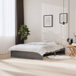 vidaXL Estructura de cama madera maciza gris tamaño king 150x200 cm