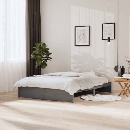 vidaXL Estructura de cama madera maciza gris tamaño king 150x200 cm