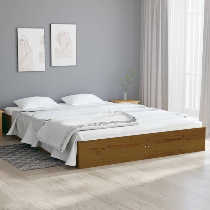 vidaXL Estructura de cama doble madera maciza marrón miel 135x190 cm vidaXL Estructura de cama doble madera maciza marrón miel 135x190 cm