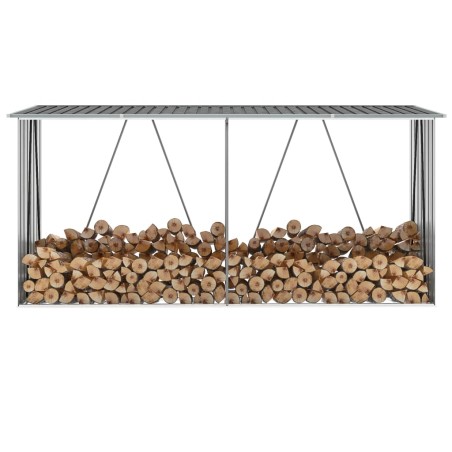 vidaXL Casetilla para leña acero galvanizado gris 330x84x152 cm 