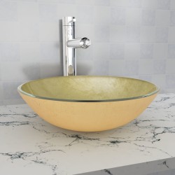 vidaXL Lavabo de vidrio templado dorado 42 cm