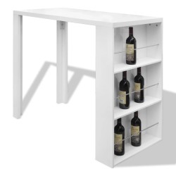 vidaXL Mesa alta de cocina con estantes para botellas blanca brillante 