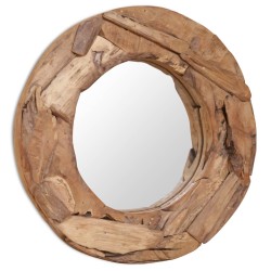 vidaXL Espejo decorativo de teca 60 cm redondo