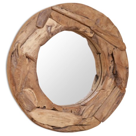 vidaXL Espejo decorativo de teca 60 cm redondo