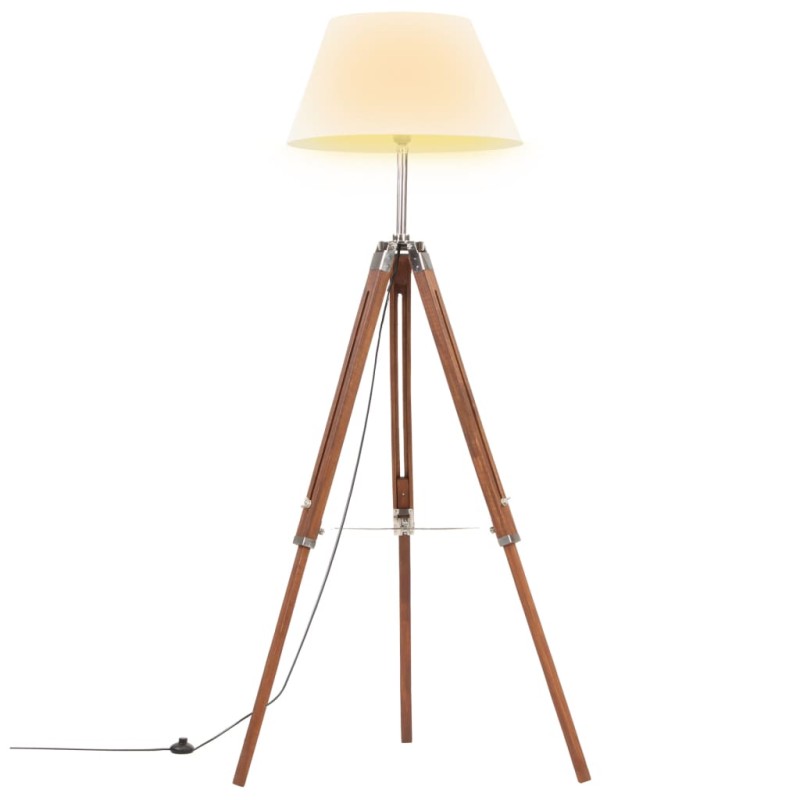 vidaXL Lámpara de trípode madera maciza de teca marrón y blanco 141 cm vidaXL Lámpara de trípode madera maciza de teca marrón y blanco 141 cm