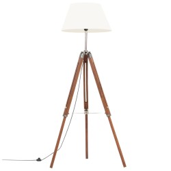 vidaXL Lámpara de trípode madera maciza de teca marrón y blanco 141 cm