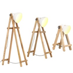 vidaXL Lámpara de pie 3 piezas madera maciza de mango blanco E27
