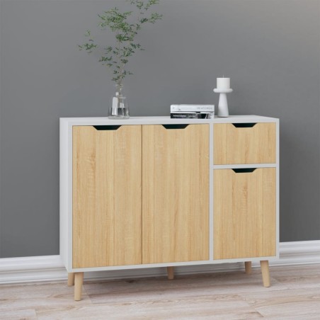 vidaXL Aparador madera de ingeniería blanco y roble Sonoma 90x30x72 cm