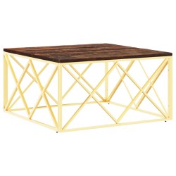 vidaXL Mesa de centro acero inoxidable madera maciza reciclada dorada