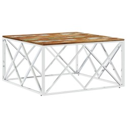 vidaXL Mesa de centro acero inoxidable y madera reciclada plateada