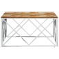 vidaXL Mesa de centro acero inoxidable y madera reciclada plateada