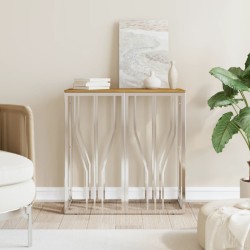 vidaXL Mesa consola acero inoxidable y madera maciza acacia plateada