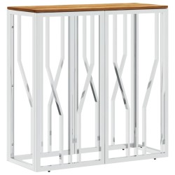 vidaXL Mesa consola acero inoxidable y madera maciza acacia plateada