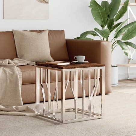 vidaXL Mesa de centro acero inoxidable y madera reciclada plateada