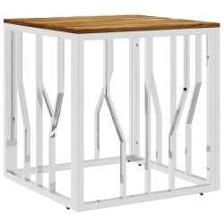 vidaXL Mesa de centro acero inoxidable y madera maciza acacia plateada